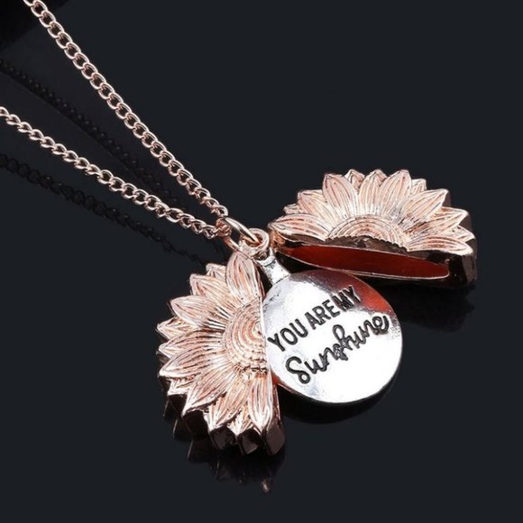 undefined Jewelry - You Are My Sunshine Sunflower Pendant Necklace, Rose Gold